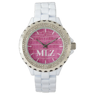 Montre Créer un monogramme personnalisé Crocodile rose-