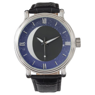 Montre Crescent Moon sur un Arrière - plan étoilé