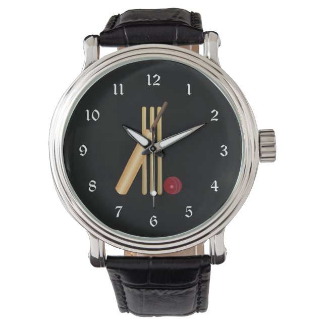Montre Cricket, wicket, chauve-souris et balle (devant)