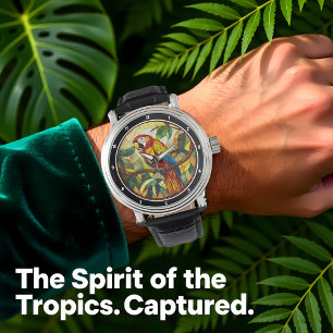 Montre "Crimson Jungle Time" - Perroquet Rouge en Verre C