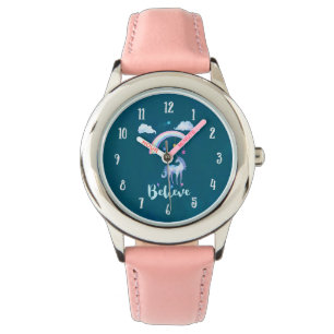 Montre Croire avec une licorne sous un arc-en-ciel