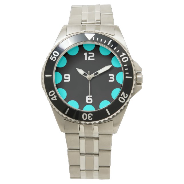 Montre Croissant couleur - Cyan sur noir (devant)
