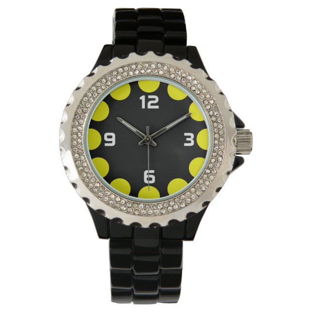 Montre Croissant couleur - Jaune sur noir (devant)