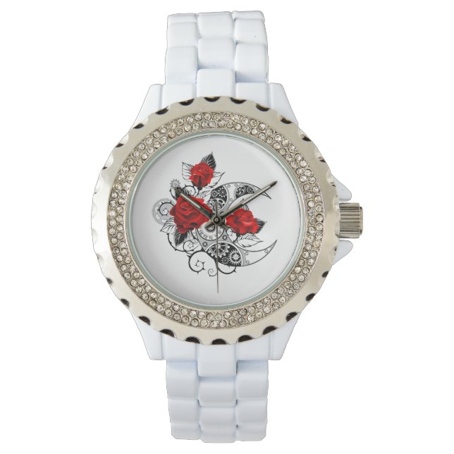 Montre Croissant mécanique avec roses rouges (devant)