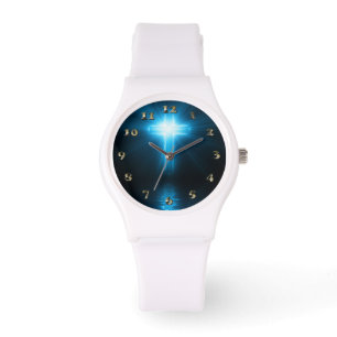 Montre Croix chrétienne dans la lumière bleue
