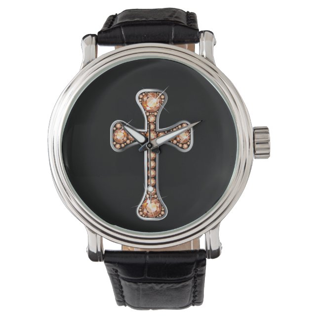 Montre Croix chrétienne "Topaz" dans Silver Watch (devant)