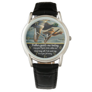 Montre Croix de la foi chrétienne d'or avec canards