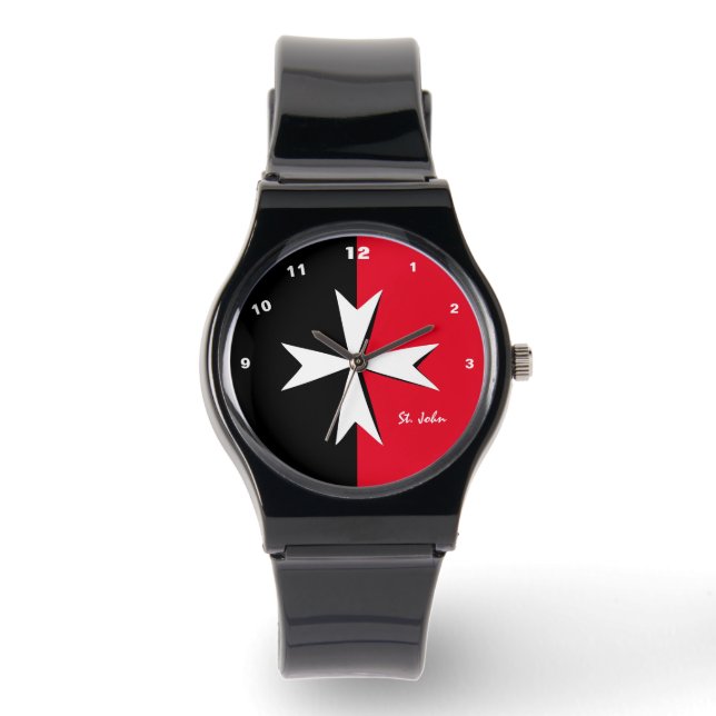 Montre Croix de Malte blanche, drapeau de Malte mode / ch (Recto)