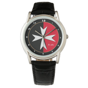 Montre Croix de Malte blanche et drapeau de Malte mode / 