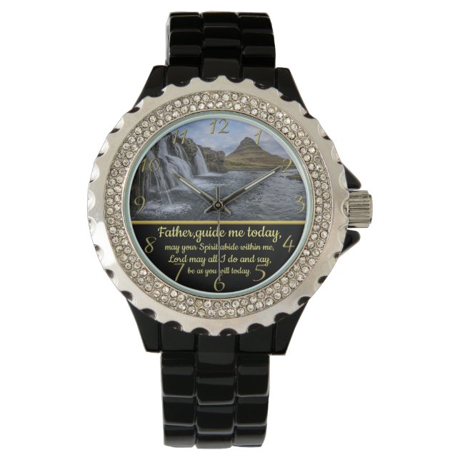 Montre Croix Gold Christian Faith avec cascade jaune (devant)