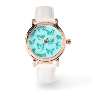 Montre Croquis papillon, aqua et turquoise