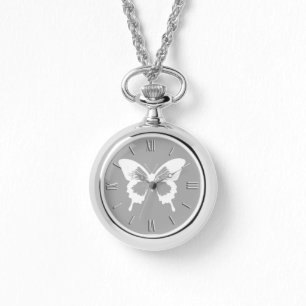 Montre Croquis papillon, gris argenté et blanc