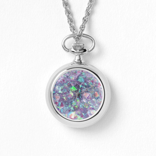 Montre Crystal Géode Opalescent - Violet/Bleu, (Recto)