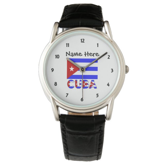 Montre Cuba and Cuban Flag Light Blue with Your Nom (devant)