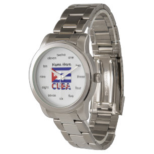 Montre Cuba et drapeau cubain bleu foncé personnalisé