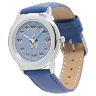 Montre Cuir Bleu, Motif Terrier Fox Enfants, Montre,