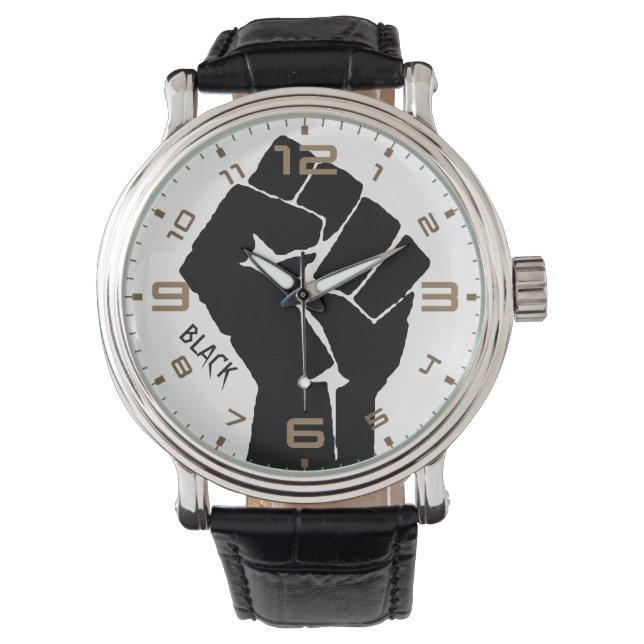 Montre Cuir Vintage "noir" à poing noir (devant)