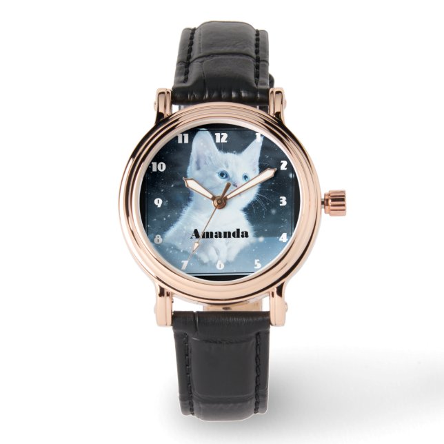 Montre Cuite Kitten blanc avec de beaux yeux bleus (Recto)