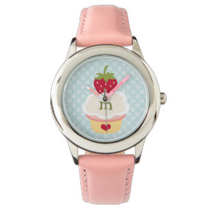 Montre Cupcake aux fraises bleues monogrammes