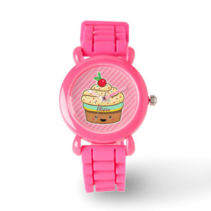 Montre Cupcake rose rétro parties scintillant fillette