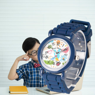 Montre Custom boy Name blue Glitter Strap Kids Watch