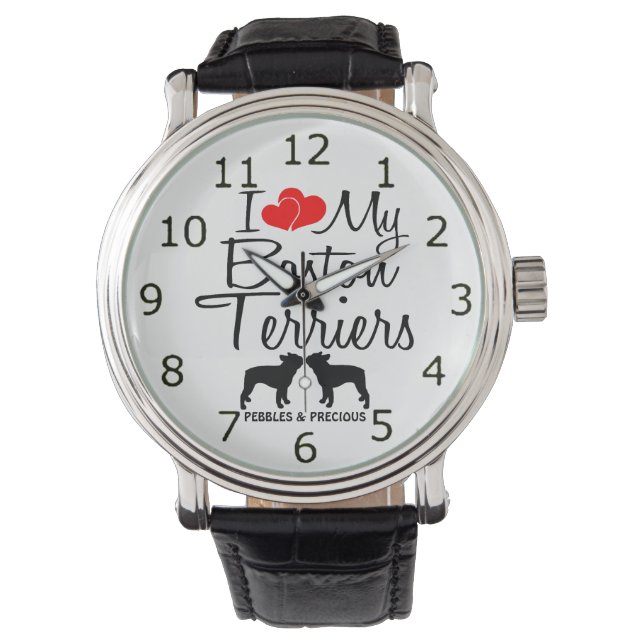 Montre Custom I Love My Two Boston Terriers Watch (devant)