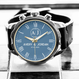 Montre Custom Name Elegant Monogram Wedding Navy