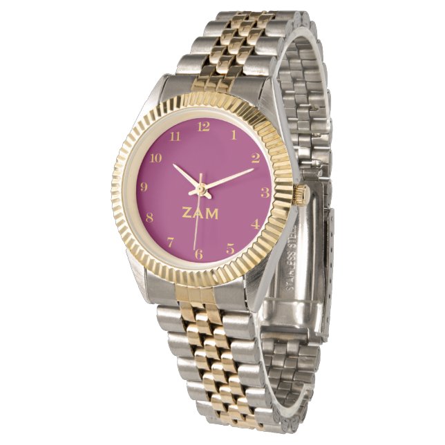 Montre Custom Wine Monogrammed Gold Silver Tone Bracelet (Incliné)