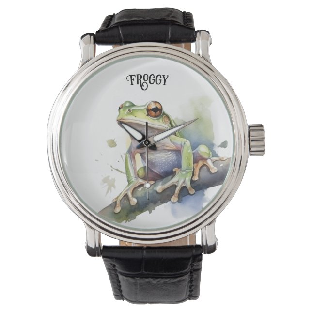 Montre Cute Aquarelle Arbre Frog, personnalisé (devant)