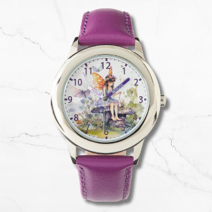 Montre Cute aquarelle Bois Fée Papillon Floral