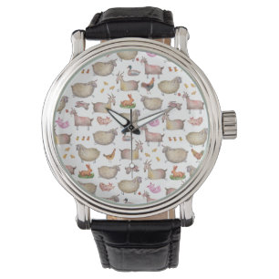 Montre Cute Aquarelle ferme Grange Animaux Motif