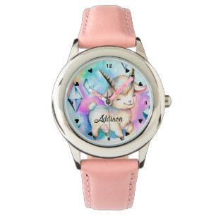 Montre Cute Baby Chèvre et Diamonds Aquarelle arc-en-ciel