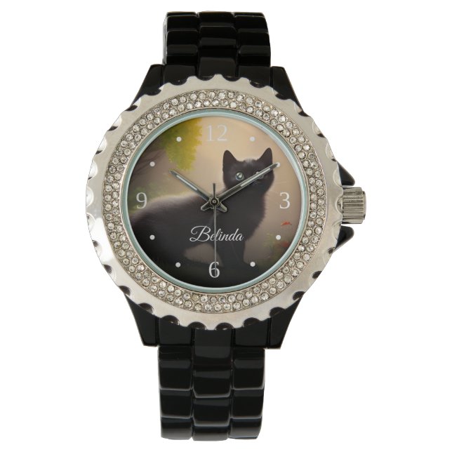 Montre Cute Black Kitten AI Numéro de style photo (devant)