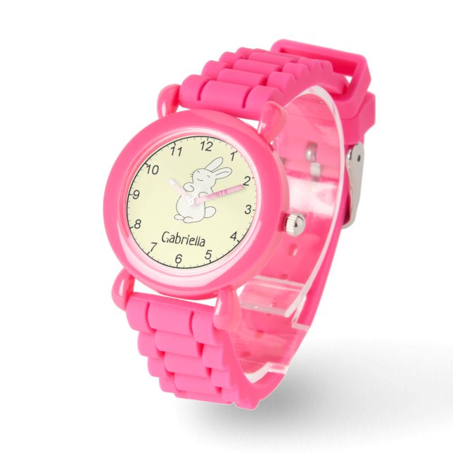 Montre Cute blanc lapin nom personnalisé jaune (Angle)
