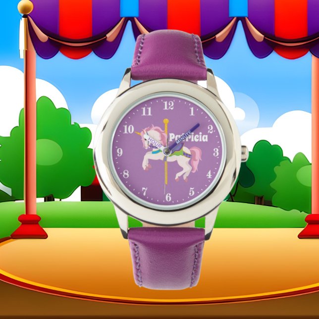Montre Cute carrousel unicorne ajouter nom (Créateur téléchargé)