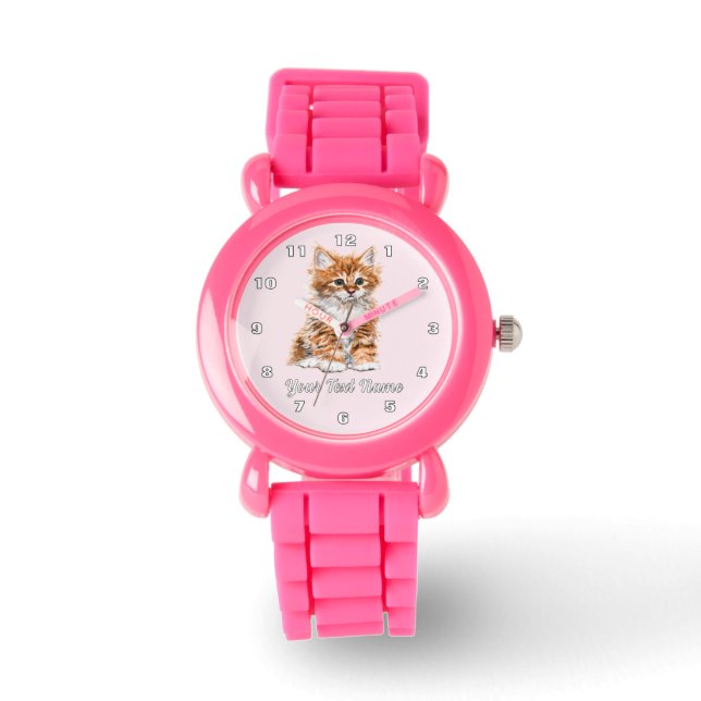 Montre Cute Cat avec nom de texte personnalisé (Recto)