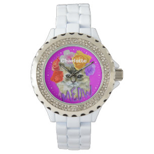 Montre Cute Chat Flowery Rose Chat Chaise Meow Personnali