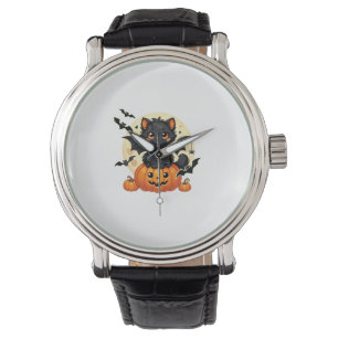 Montre Cute Chat Noir Avec Ailes De Chat Citrouille Femme