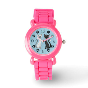Montre Cute Chats Noirs et Blancs avec Empreintes de patt