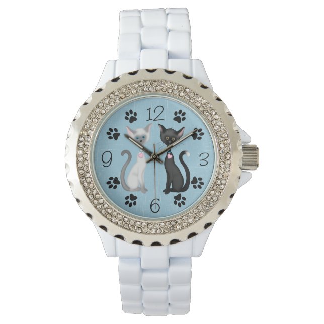 Montre Cute Chats Noirs et Blancs avec Empreintes de patt (devant)