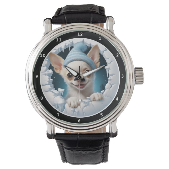 Montre Cute Chihuahua Puppy Winter Scene Image (devant)