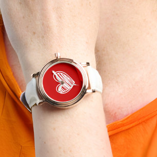 Montre Cute Coeurs Modernes Blanc Et Rouge Rose Or Femmes