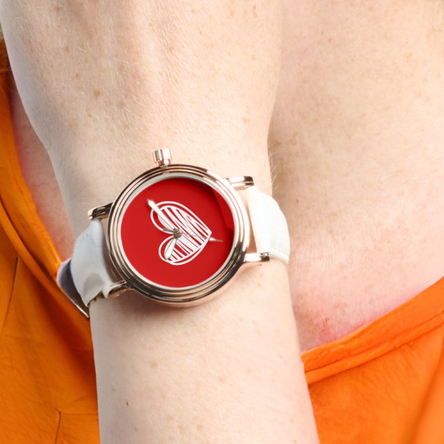 Montre Cute Coeurs Modernes Blanc Et Rouge Rose Or Femmes (Créateur téléchargé)