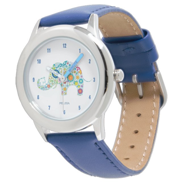 Montre Cute Colorful Floral Elephant Illustration (Incliné)