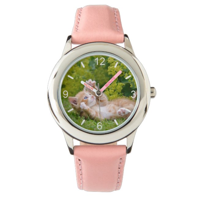 Montre Cute drôle chaton chaton jouant dans un jardin fle (devant)
