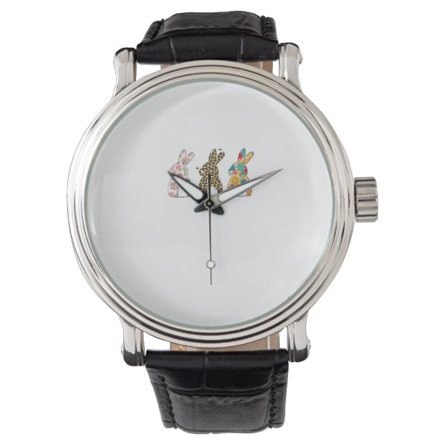 Montre Cute Easter Bunnies Leopard Bunny and Flower Bunni (devant)