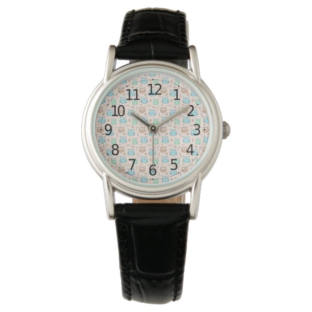 Montre Cute et adorable Petits Chouettes Motif oiseaux | (devant)