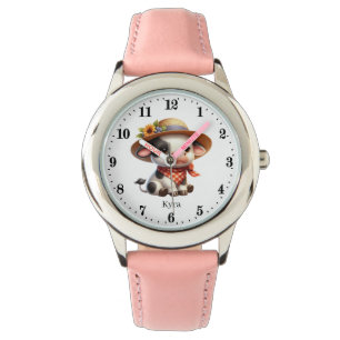Montre Cute ferme noir blanc Vache ajouter nom filles Reg