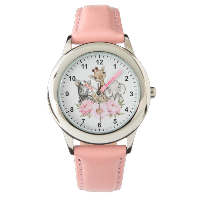 Montre Cute Floral Safari Jungle Animaux Première fille (devant)