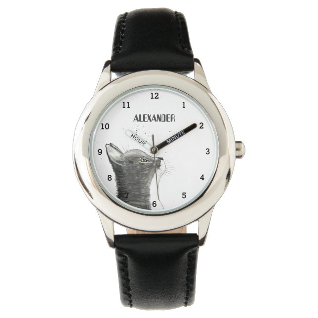 Montre Cute Garçons Chat Noir Animaux Enfants Kitty Kitte (devant)